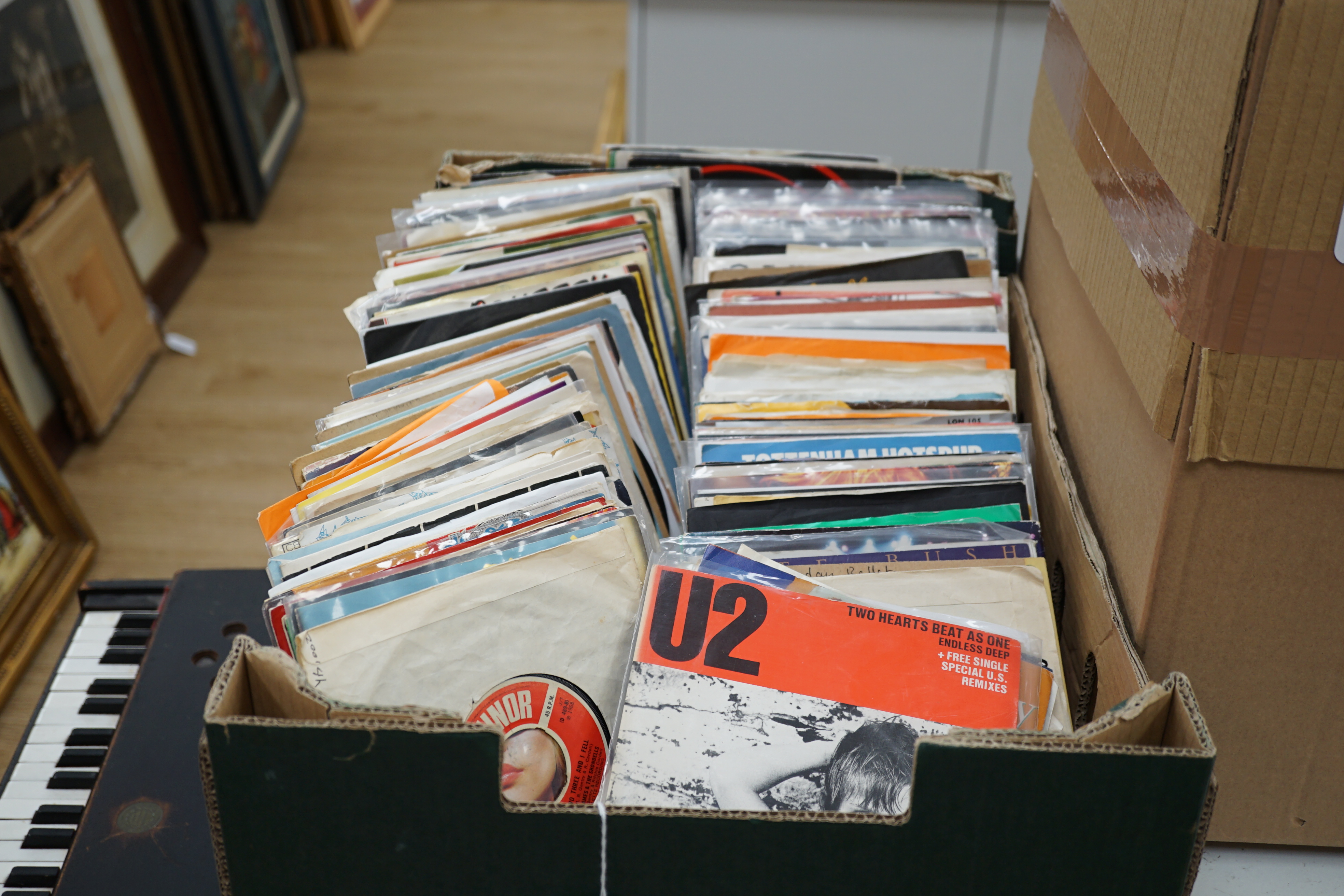 A collection of 7 inch singles, mainly 1970s and 1980s artists including; U2, Dusty Springfield, Kate Bush, The Human League, the Animals, Kim Wilde, Madonna, Rod Stewart, The Dave Clark Five, the Pogues, Meat Loaf, ABBA